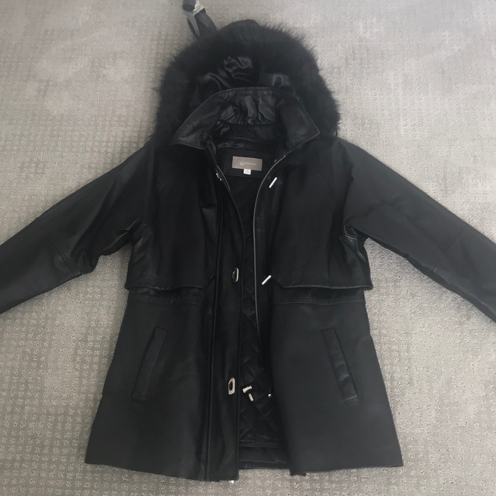 croft & barrow woman’s hooded, black leather